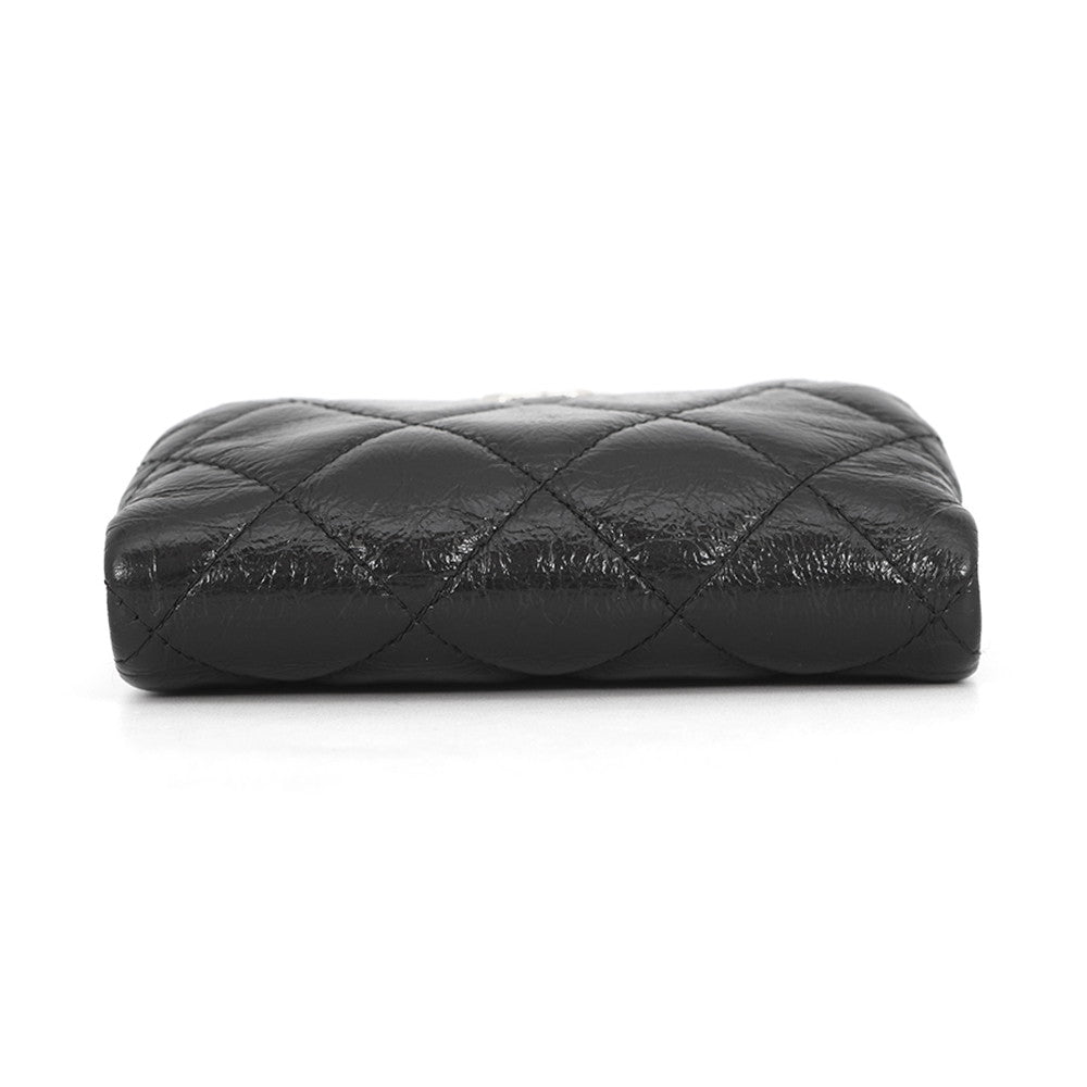 CHANEL Matelasse Kiss Lock Chain Wallet Black Leather