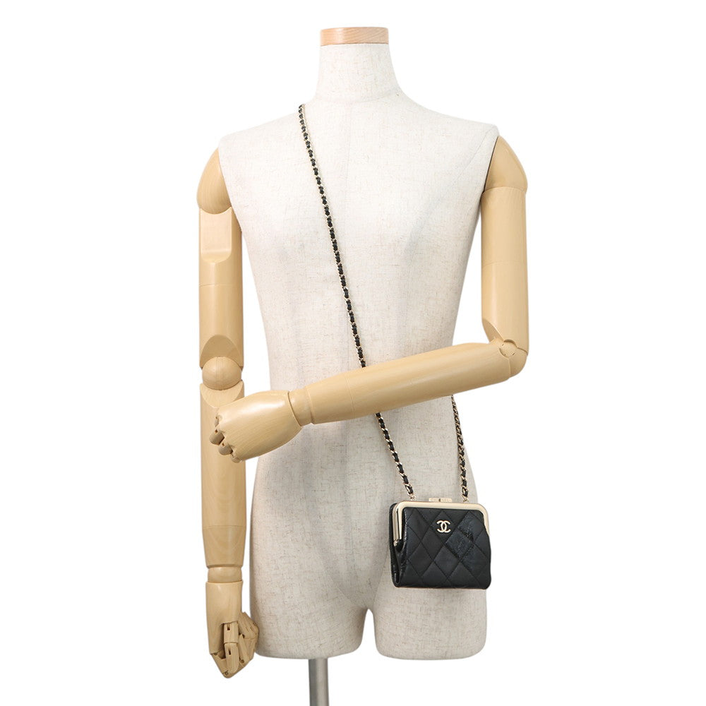 CHANEL Matelasse Kiss Lock Chain Wallet Black Leather