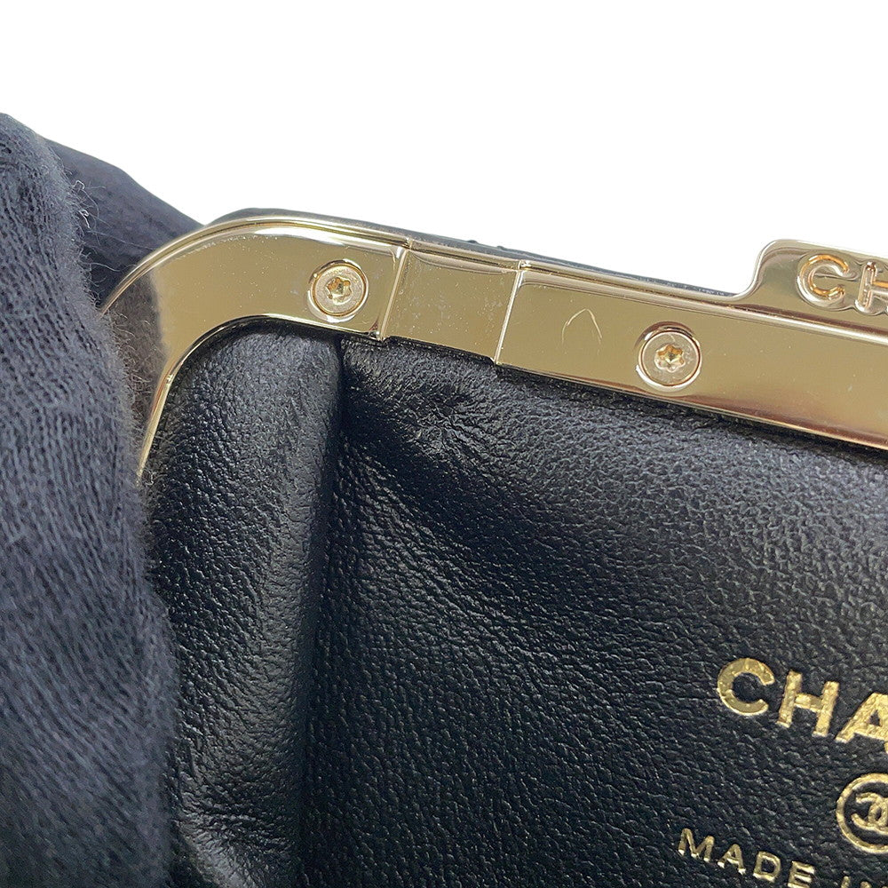 CHANEL Matelasse Kiss Lock Chain Wallet Black Leather