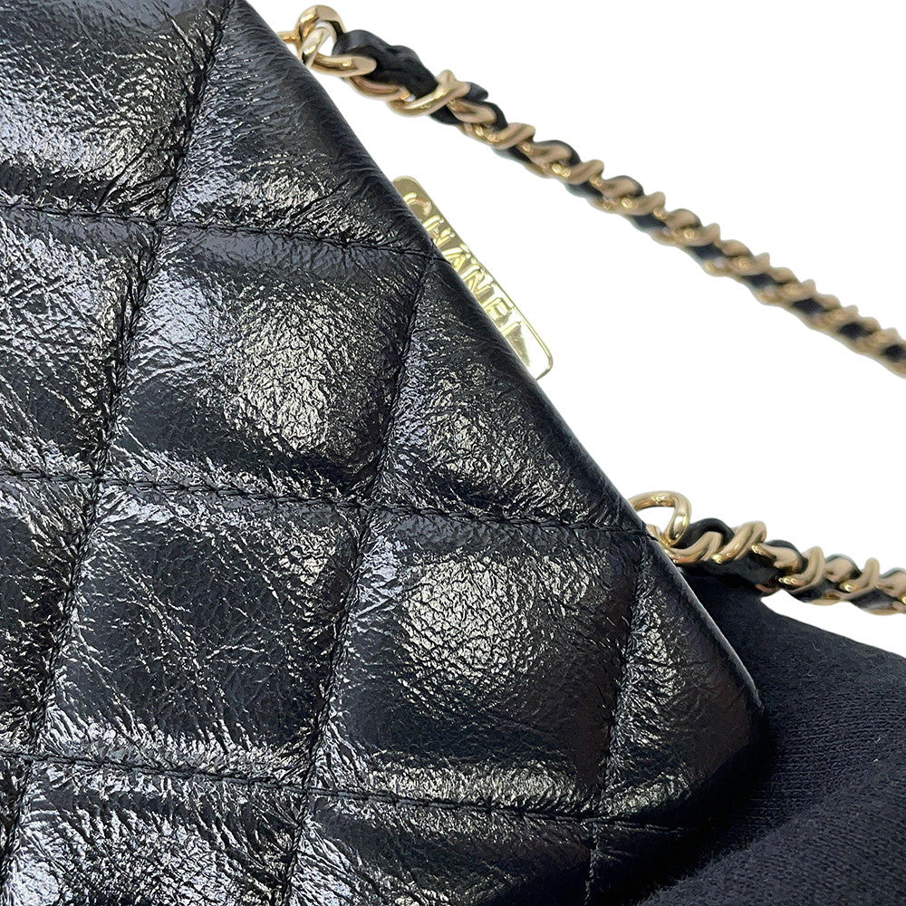 CHANEL Matelasse Kiss Lock Chain Wallet Black Leather