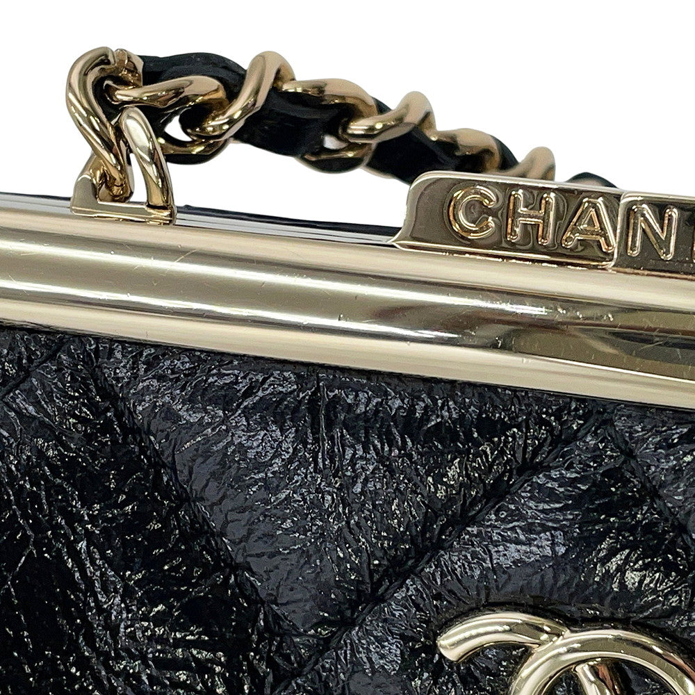 CHANEL Matelasse Kiss Lock Chain Wallet Black Leather
