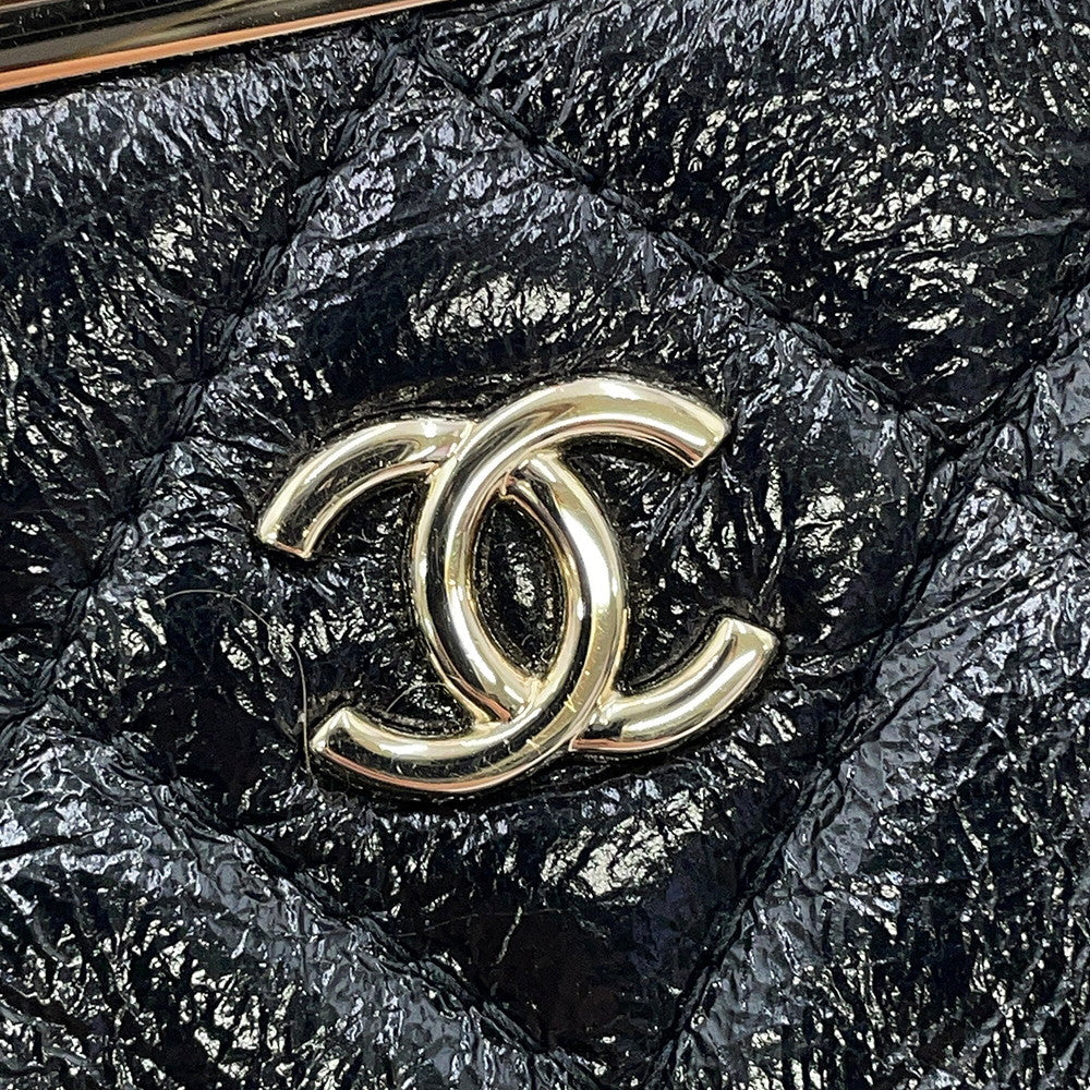 CHANEL Matelasse Kiss Lock Chain Wallet Black Leather