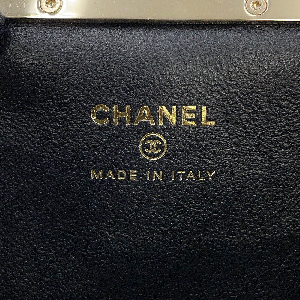 CHANEL Matelasse Kiss Lock Chain Wallet Black Leather