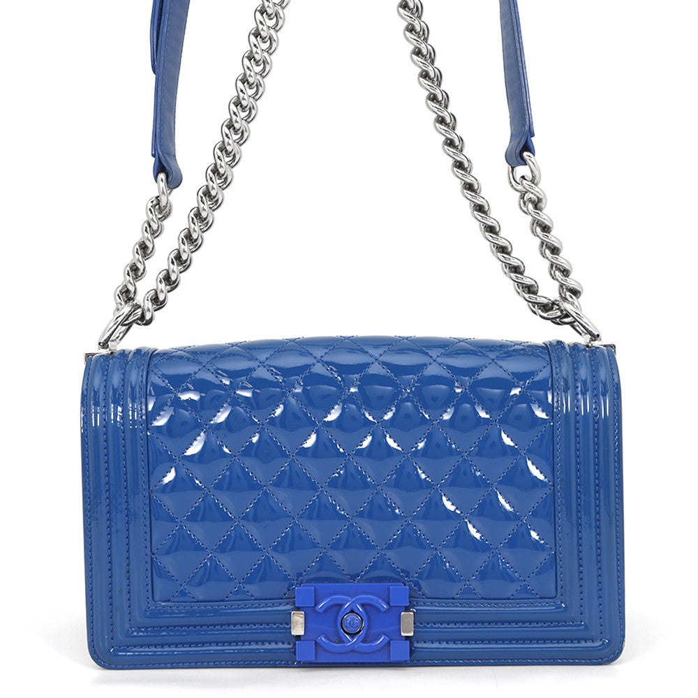 CHANEL Boy Chanel ChainShoulder Bag BlueA67086 Patent Leather Size 25
