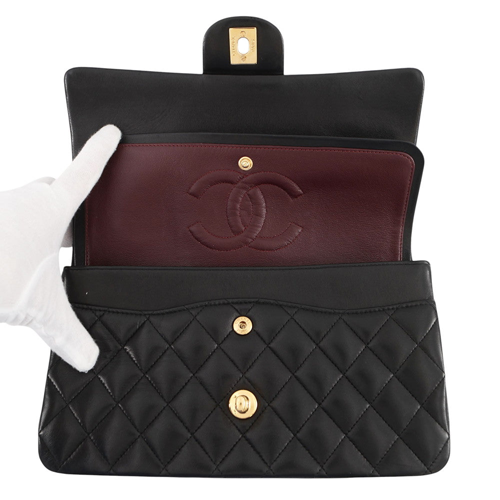 CHANEL Matelasse Double Flap ChainShoulder Bag Black/RedA01112 Lambskin Size 25