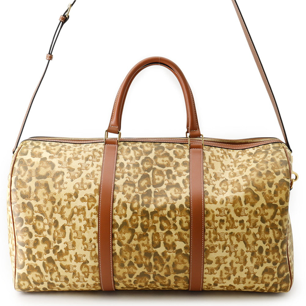 CELINE Leopard Travel Bag Brown PVC Leather