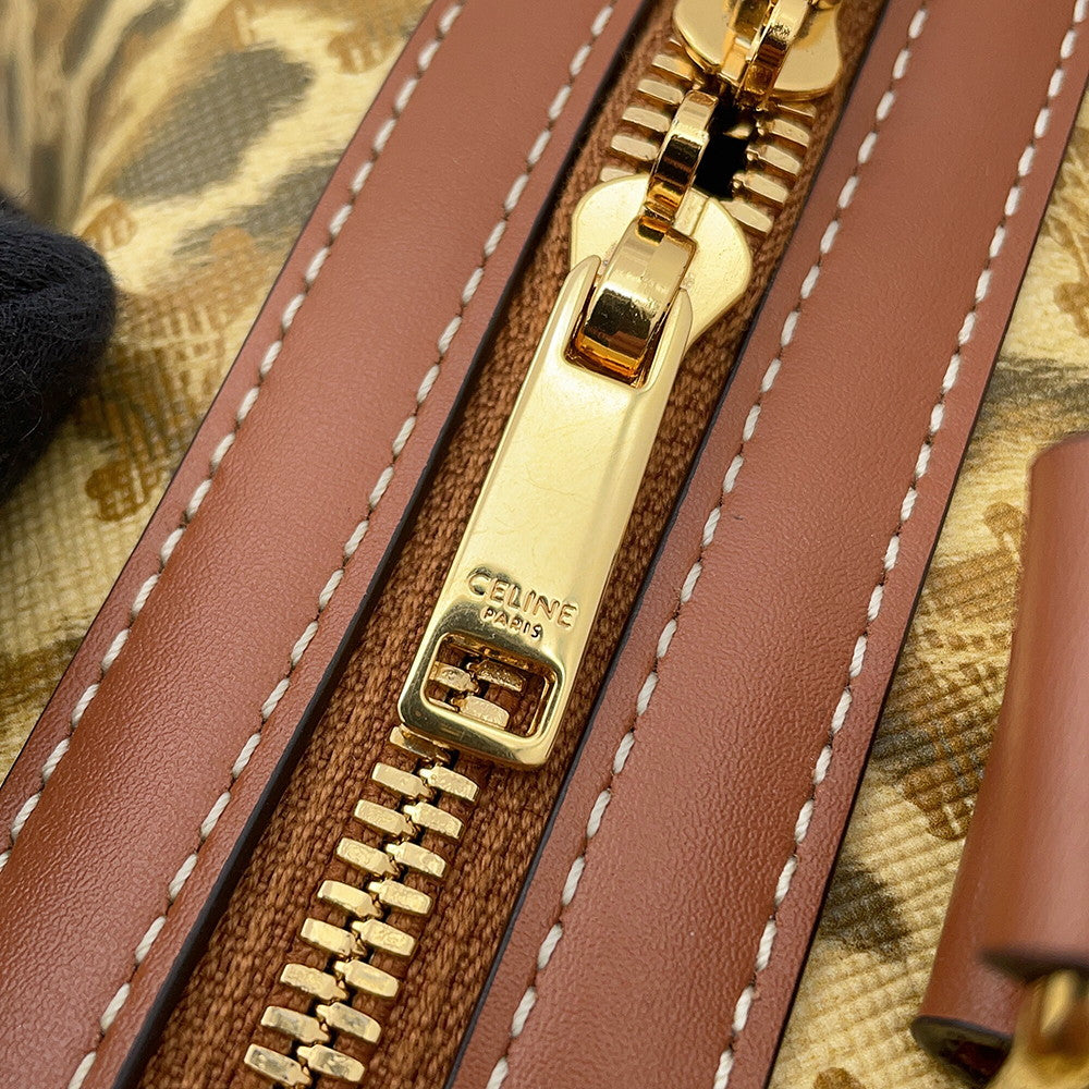 CELINE Leopard Travel Bag Brown PVC Leather