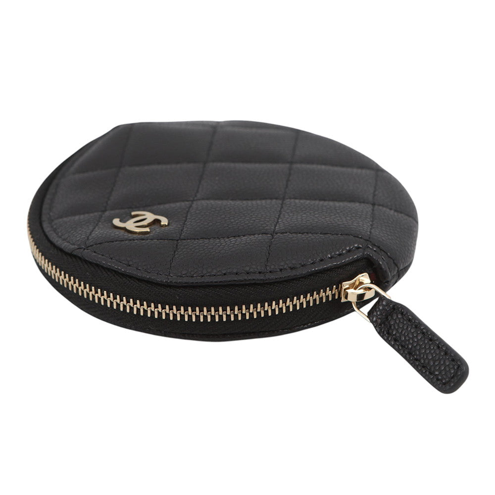 CHANEL Matelasse CC Logo Round Coin Purse BlackAP3594 Caviar Leather