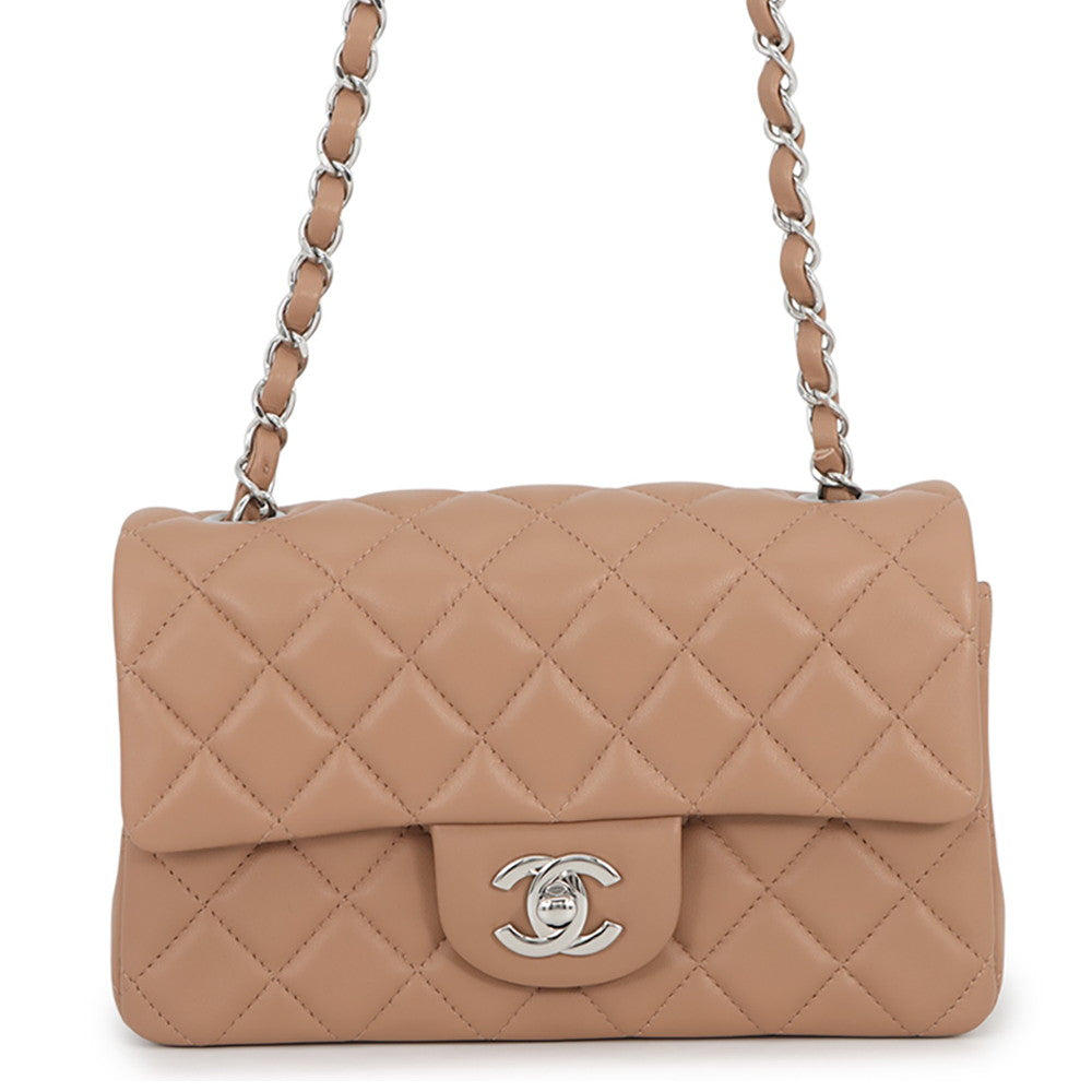 CHANEL Mini Matelasse ChainShoulder Bag Dark BeigeA69900 Lambskin Size 20