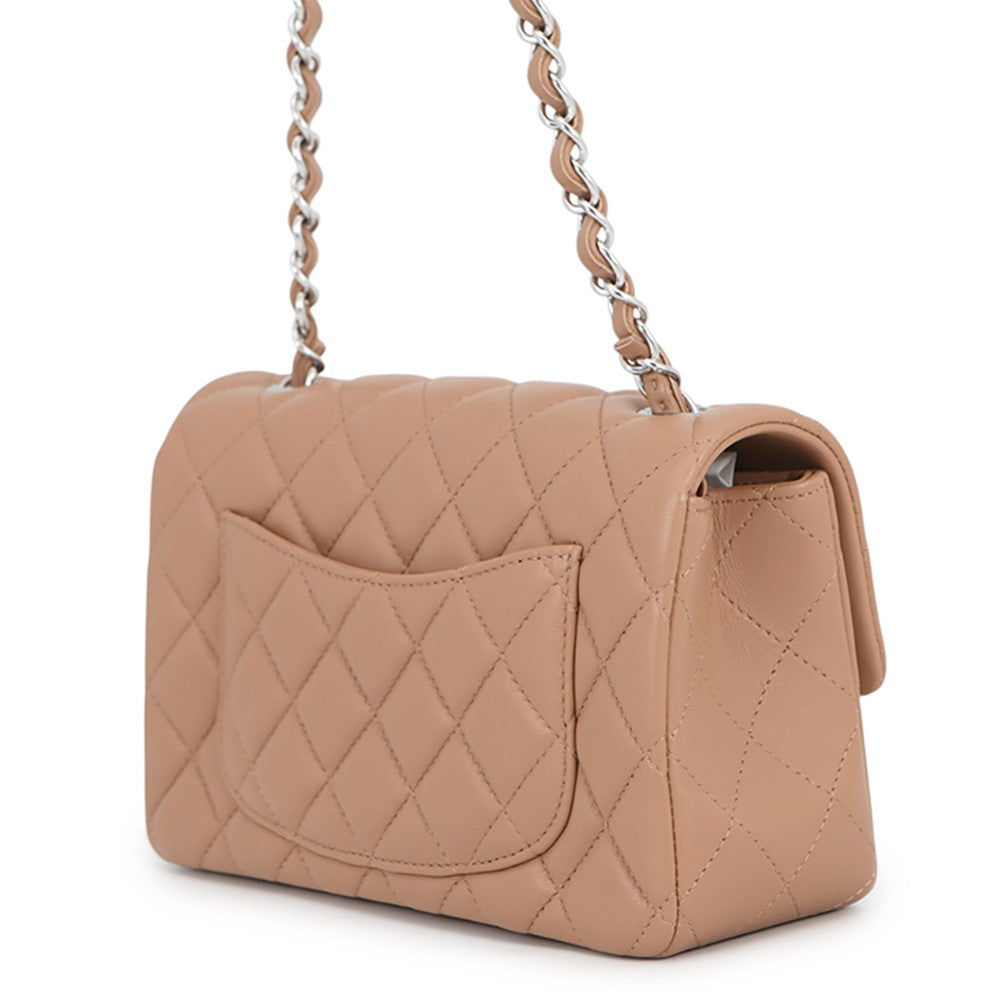CHANEL Mini Matelasse ChainShoulder Bag Dark BeigeA69900 Lambskin Size 20