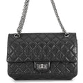 CHANEL 2.55 Double Flap Chain Shoulder Bag BlackA37586 Aged Calf Leather Size 24