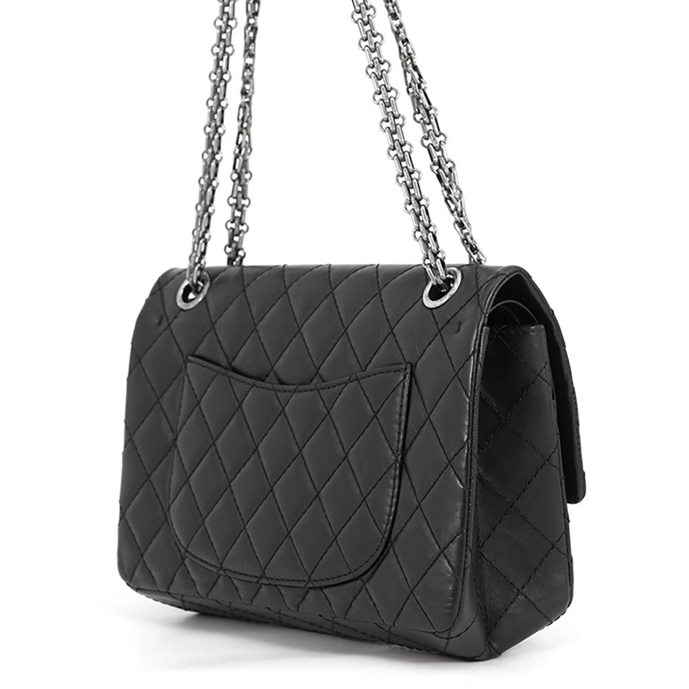 CHANEL 2.55 Double Flap Chain Shoulder Bag BlackA37586 Aged Calf Leather Size 24