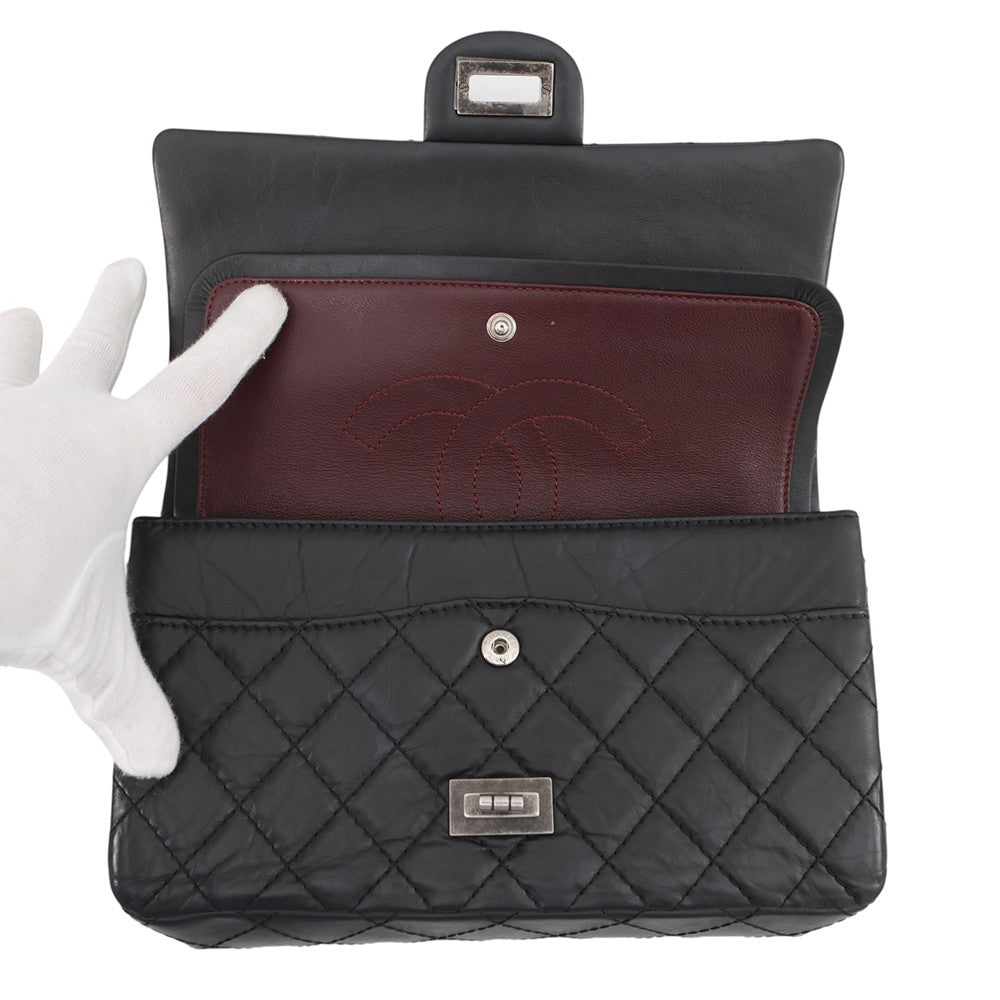 CHANEL 2.55 Double Flap Chain Shoulder Bag BlackA37586 Aged Calf Leather Size 24