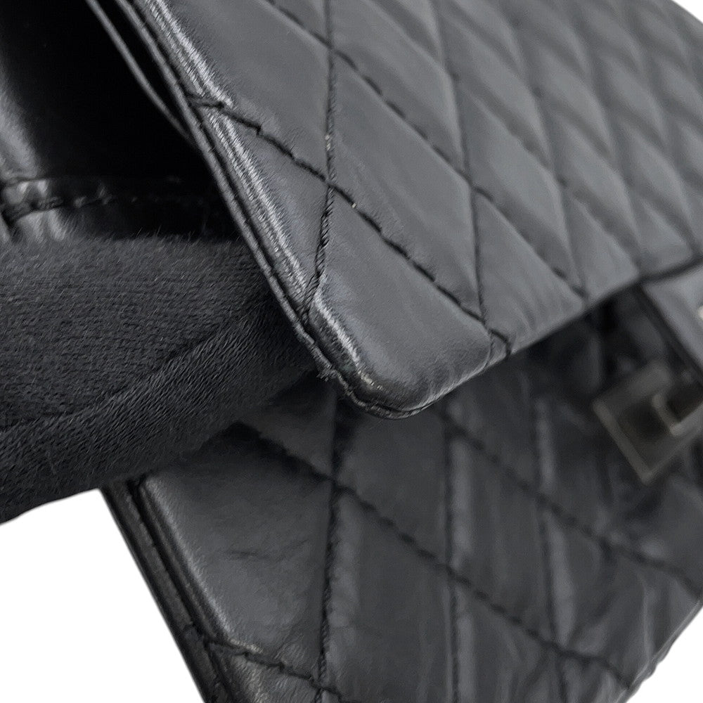CHANEL 2.55 Double Flap Chain Shoulder Bag BlackA37586 Aged Calf Leather Size 24