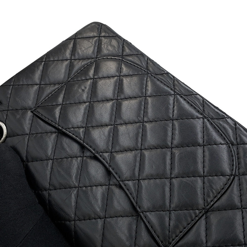CHANEL 2.55 Double Flap Chain Shoulder Bag BlackA37586 Aged Calf Leather Size 24