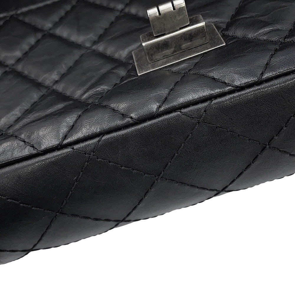 CHANEL 2.55 Double Flap Chain Shoulder Bag BlackA37586 Aged Calf Leather Size 24