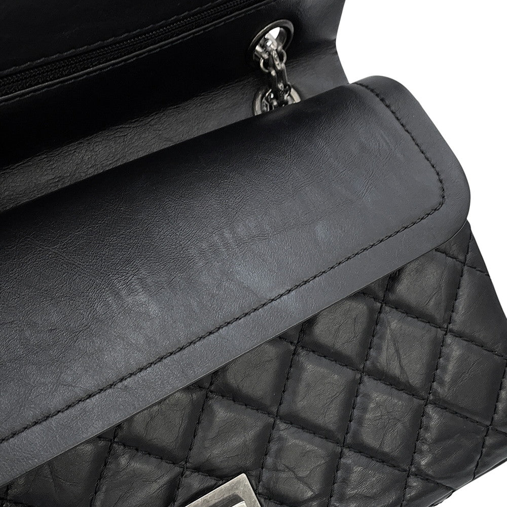 CHANEL 2.55 Double Flap Chain Shoulder Bag BlackA37586 Aged Calf Leather Size 24