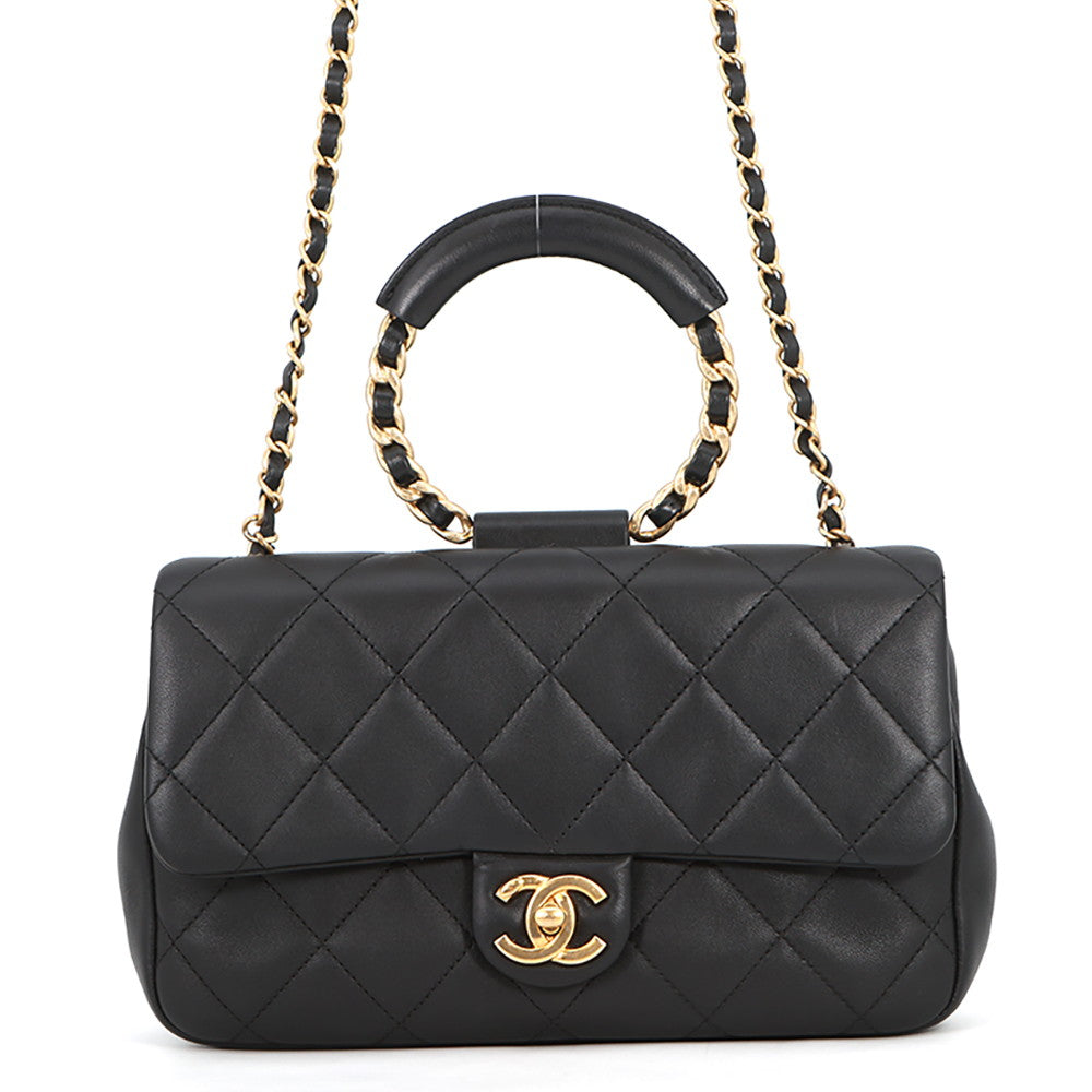 CHANEL Matelasse Top Handle ChainShoulder Bag BlackAS1358 Lambskin
