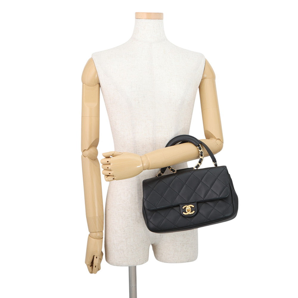 CHANEL Matelasse Top Handle ChainShoulder Bag BlackAS1358 Lambskin