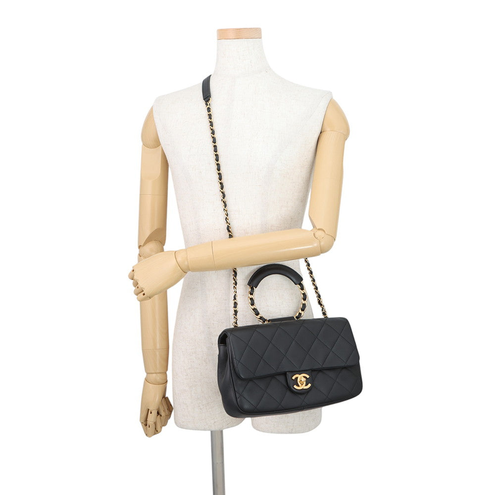 CHANEL Matelasse Top Handle ChainShoulder Bag BlackAS1358 Lambskin