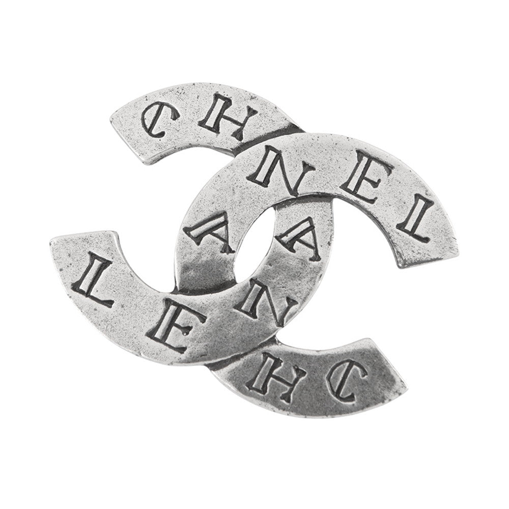 CHANEL CC Logo Brooch Silver Metal