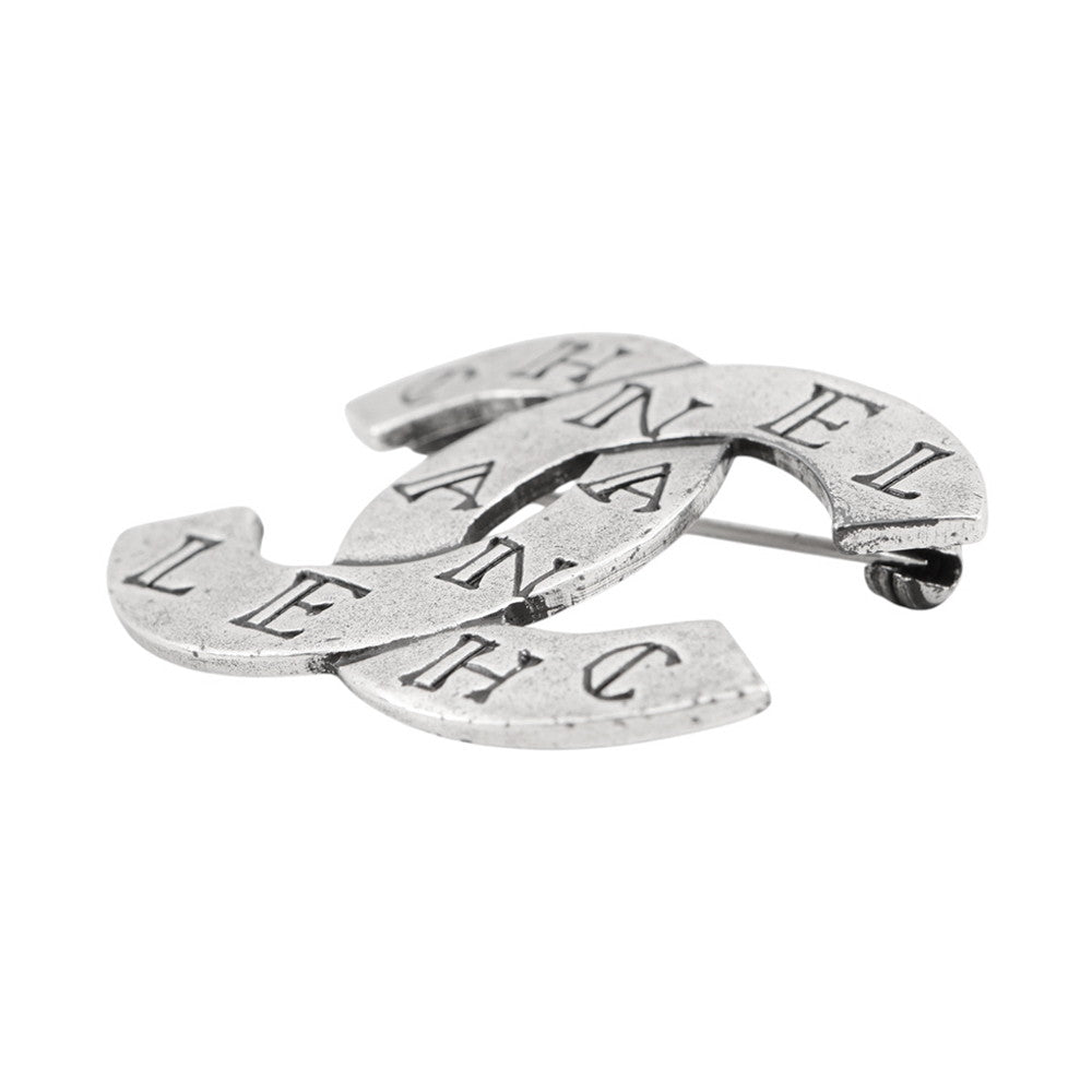 CHANEL CC Logo Brooch Silver Metal