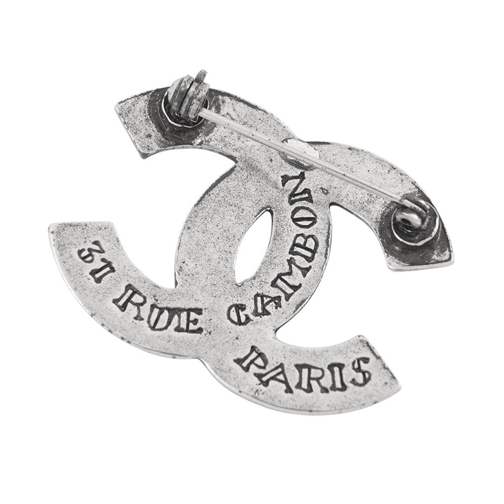 CHANEL CC Logo Brooch Silver Metal