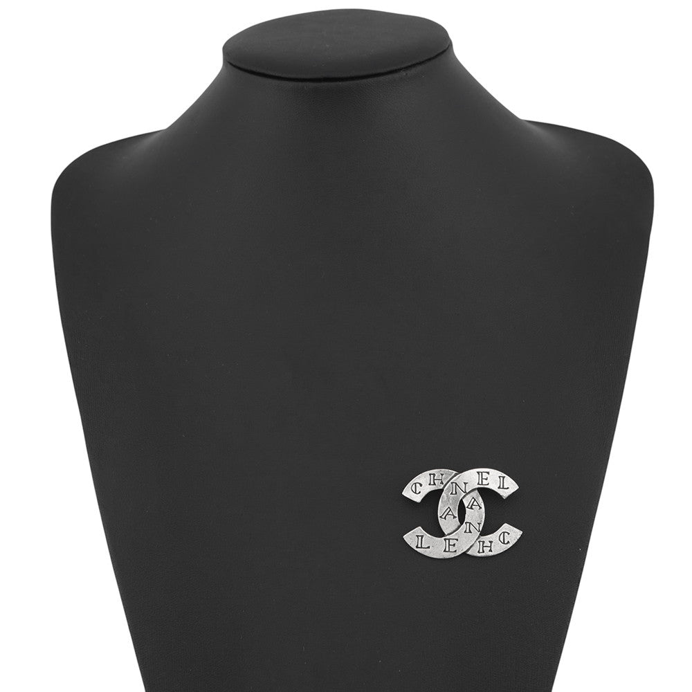 CHANEL CC Logo Brooch Silver Metal