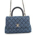 CHANEL Matelasse Coco Handle Top Handle Denim Flap Bag BlueA92990 B23338 U7740 Washed denim, cotton, calf leather Size XS