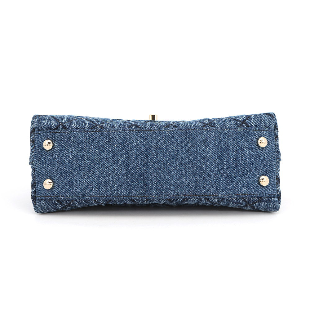 CHANEL Matelasse Coco Handle Top Handle Denim Flap Bag BlueA92990 B23338 U7740 Washed denim, cotton, calf leather Size XS