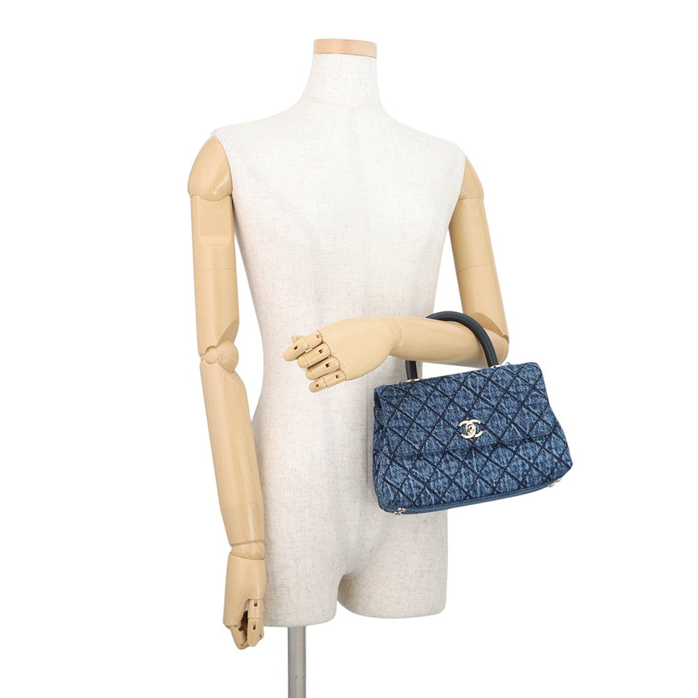 CHANEL Matelasse Coco Handle Top Handle Denim Flap Bag BlueA92990 B23338 U7740 Washed denim, cotton, calf leather Size XS