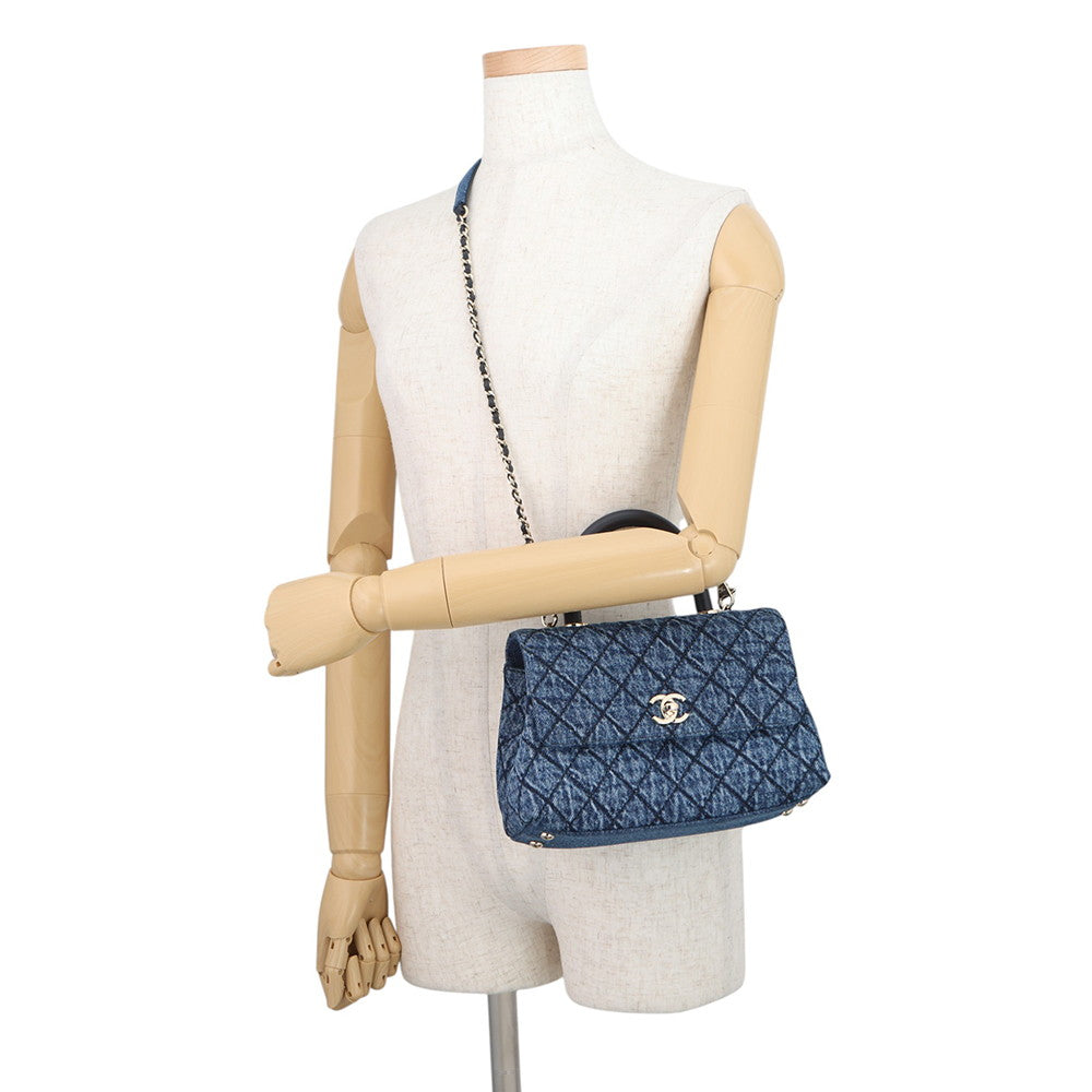 CHANEL Matelasse Coco Handle Top Handle Denim Flap Bag BlueA92990 B23338 U7740 Washed denim, cotton, calf leather Size XS