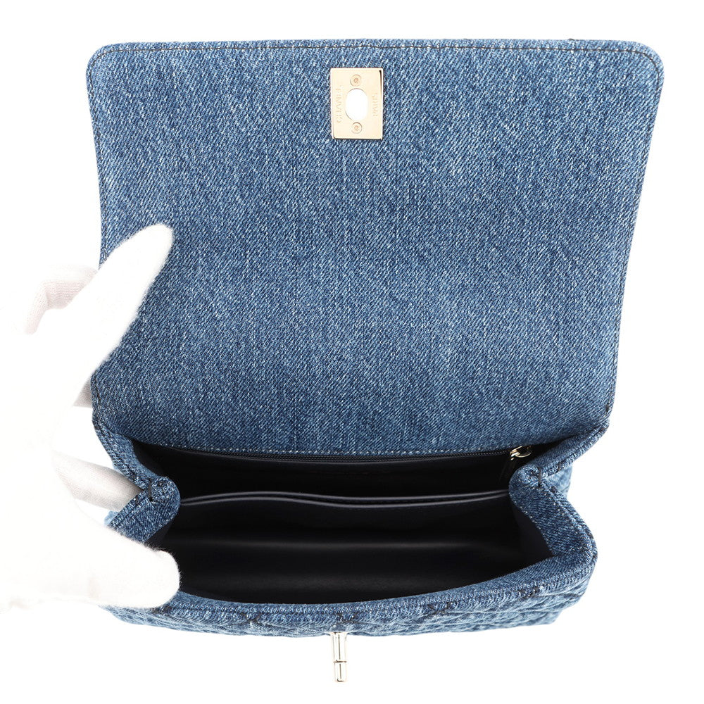 CHANEL Matelasse Coco Handle Top Handle Denim Flap Bag BlueA92990 B23338 U7740 Washed denim, cotton, calf leather Size XS