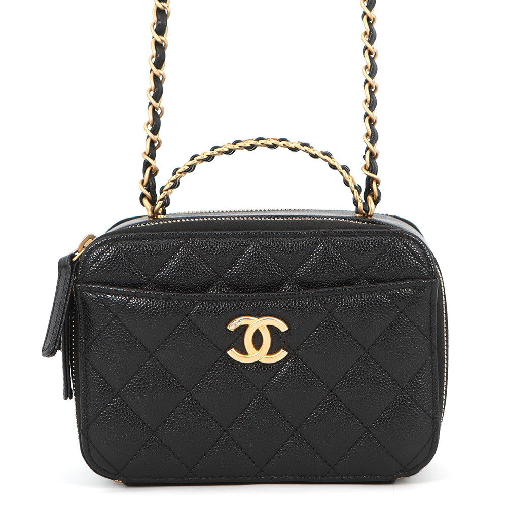 CHANEL Matelasse Logo Handle 2-Way Shoulder Bag BlackAS3222 Caviar Leather