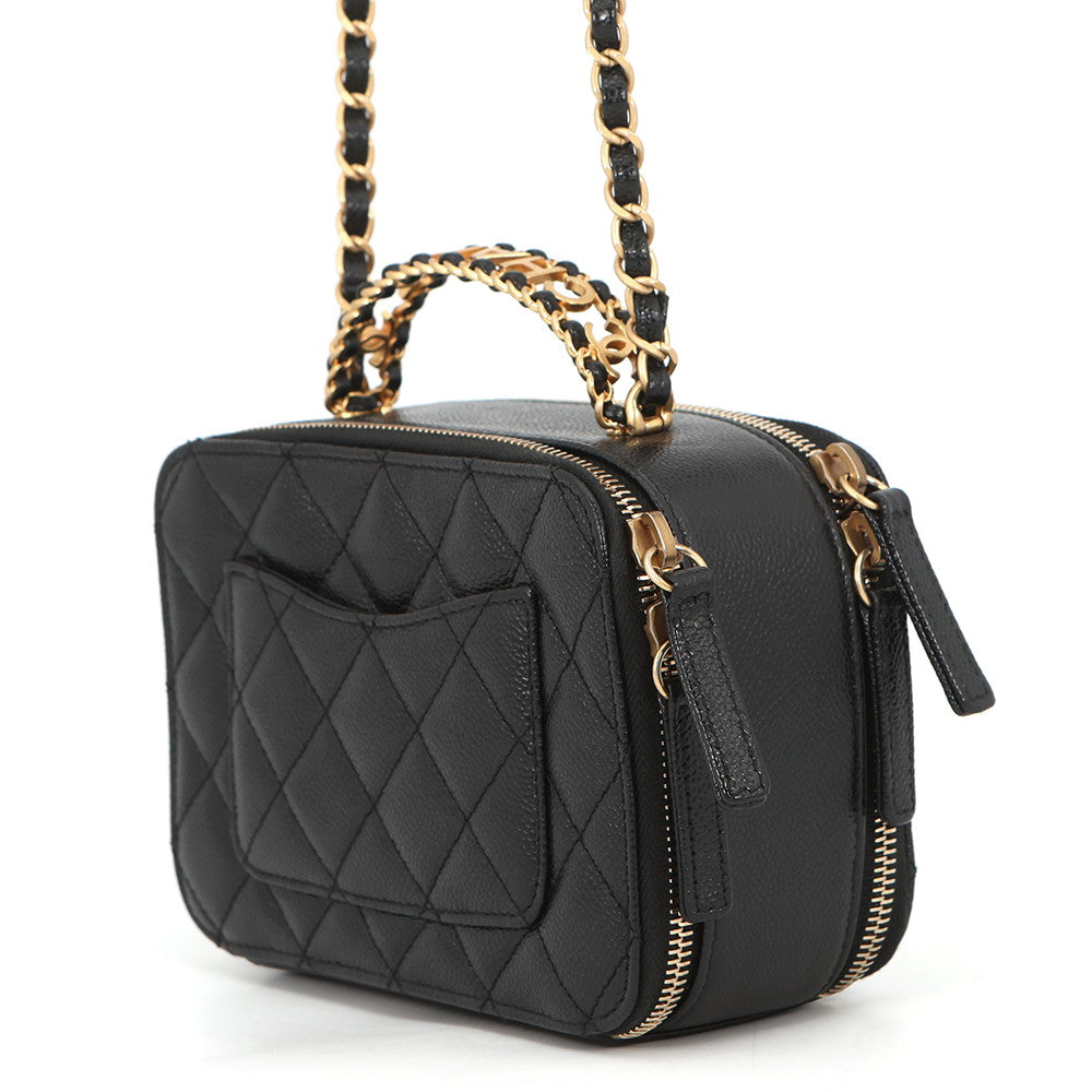 CHANEL Matelasse Logo Handle 2-Way Shoulder Bag BlackAS3222 Caviar Leather