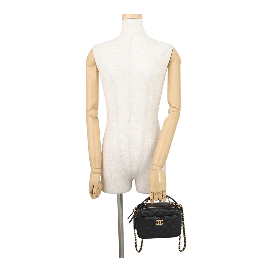 CHANEL Matelasse Logo Handle 2-Way Shoulder Bag BlackAS3222 Caviar Leather