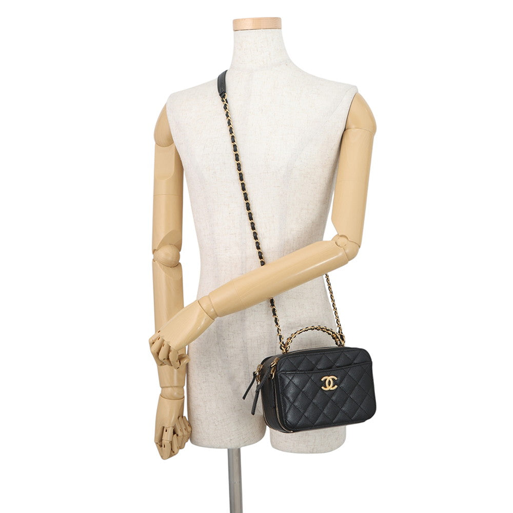 CHANEL Matelasse Logo Handle 2-Way Shoulder Bag BlackAS3222 Caviar Leather