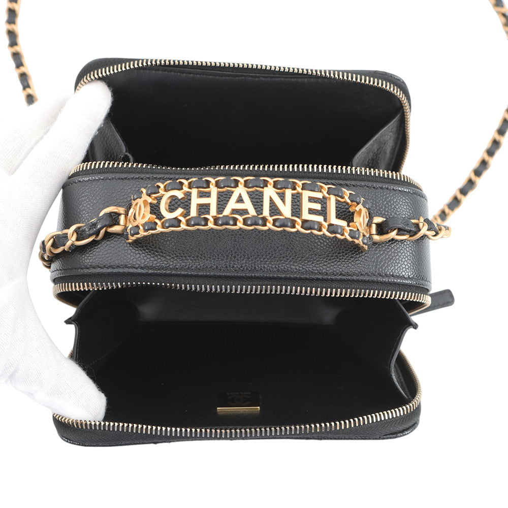 CHANEL Matelasse Logo Handle 2-Way Shoulder Bag BlackAS3222 Caviar Leather