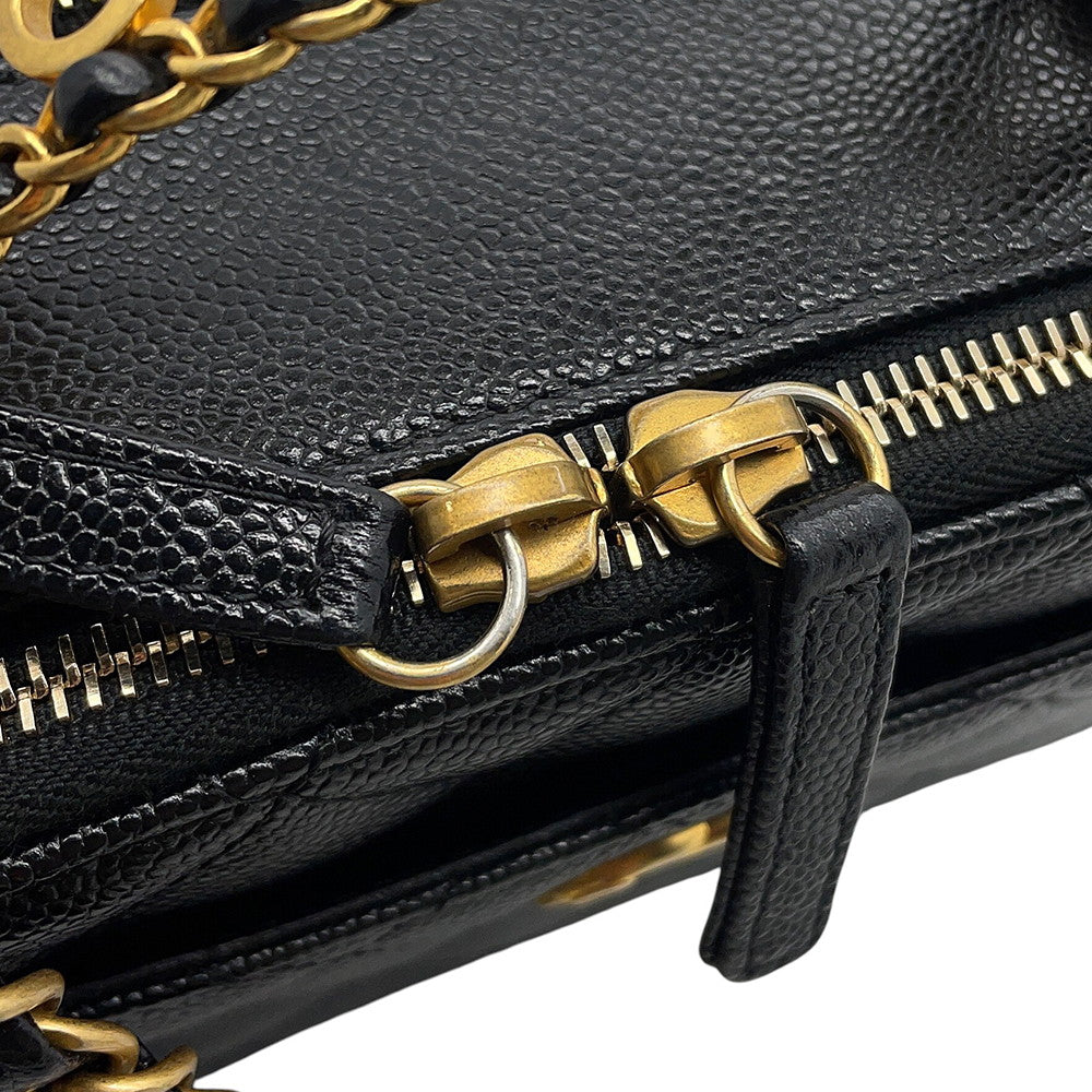 CHANEL Matelasse Logo Handle 2-Way Shoulder Bag BlackAS3222 Caviar Leather