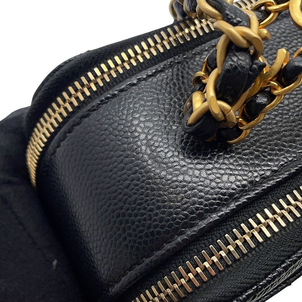 CHANEL Matelasse Logo Handle 2-Way Shoulder Bag BlackAS3222 Caviar Leather