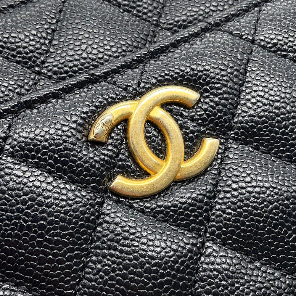 CHANEL Matelasse Logo Handle 2-Way Shoulder Bag BlackAS3222 Caviar Leather