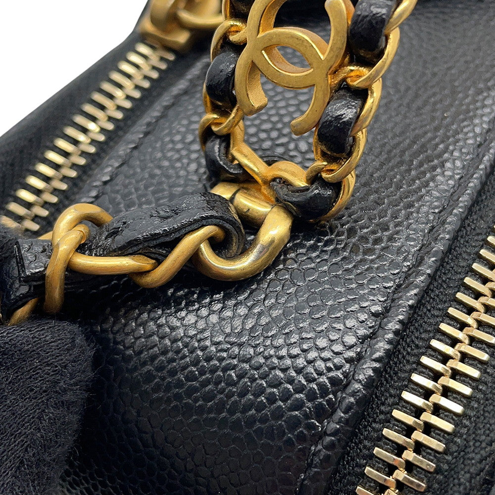 CHANEL Matelasse Logo Handle 2-Way Shoulder Bag BlackAS3222 Caviar Leather