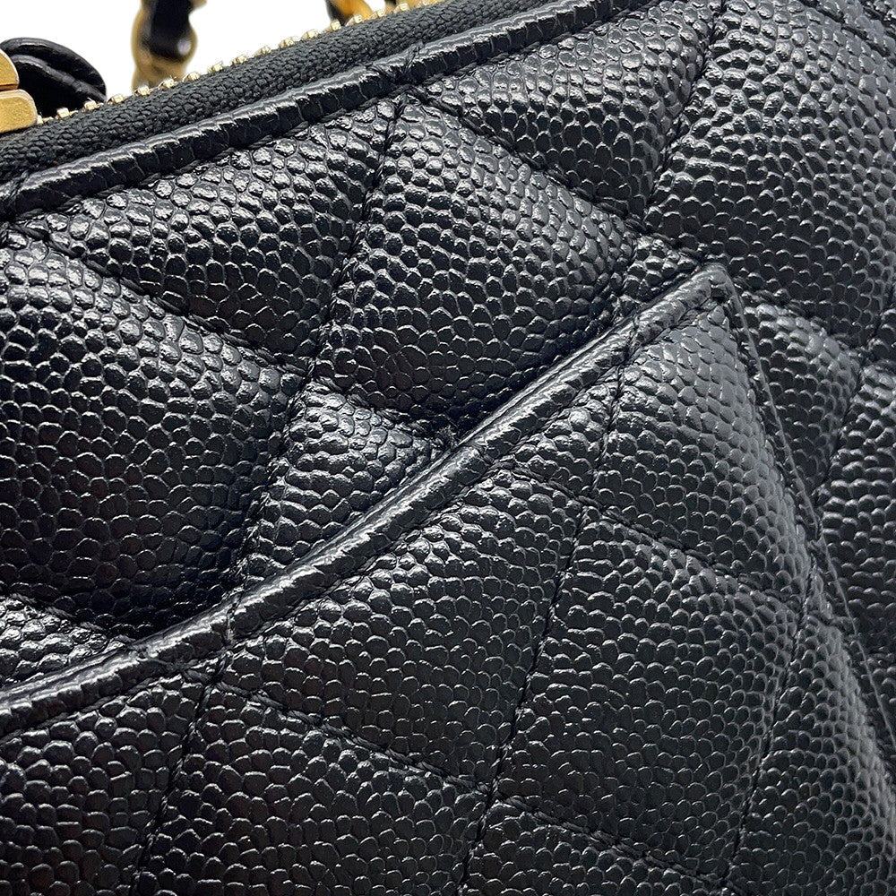 CHANEL Matelasse Logo Handle 2-Way Shoulder Bag BlackAS3222 Caviar Leather