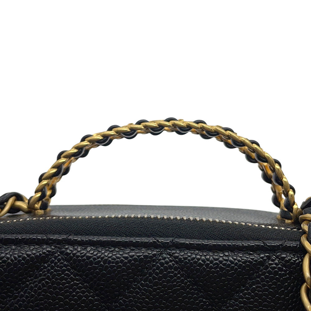 CHANEL Matelasse Logo Handle 2-Way Shoulder Bag BlackAS3222 Caviar Leather