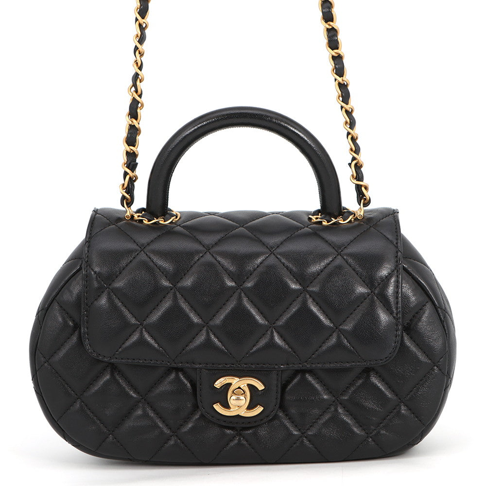 CHANEL Matelasse Top Handle 2-Way Bag BlackAS4569 Lambskin