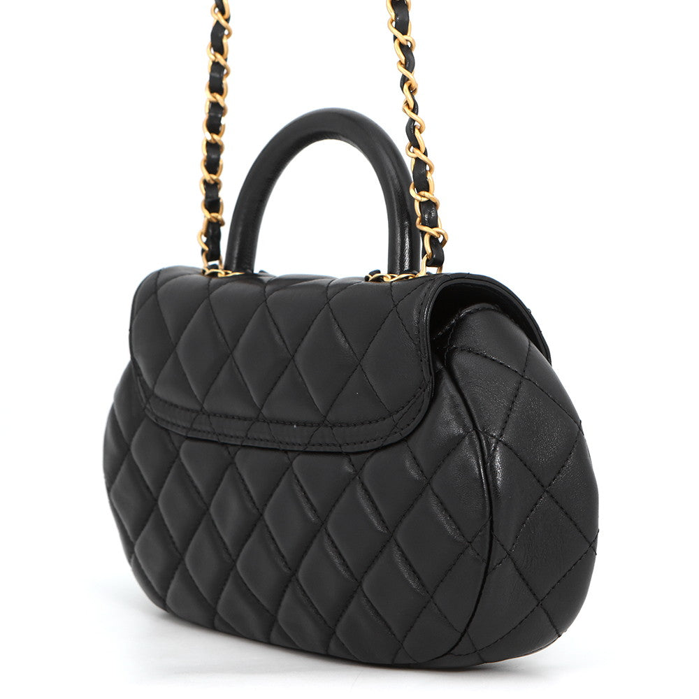 CHANEL Matelasse Top Handle 2-Way Bag BlackAS4569 Lambskin
