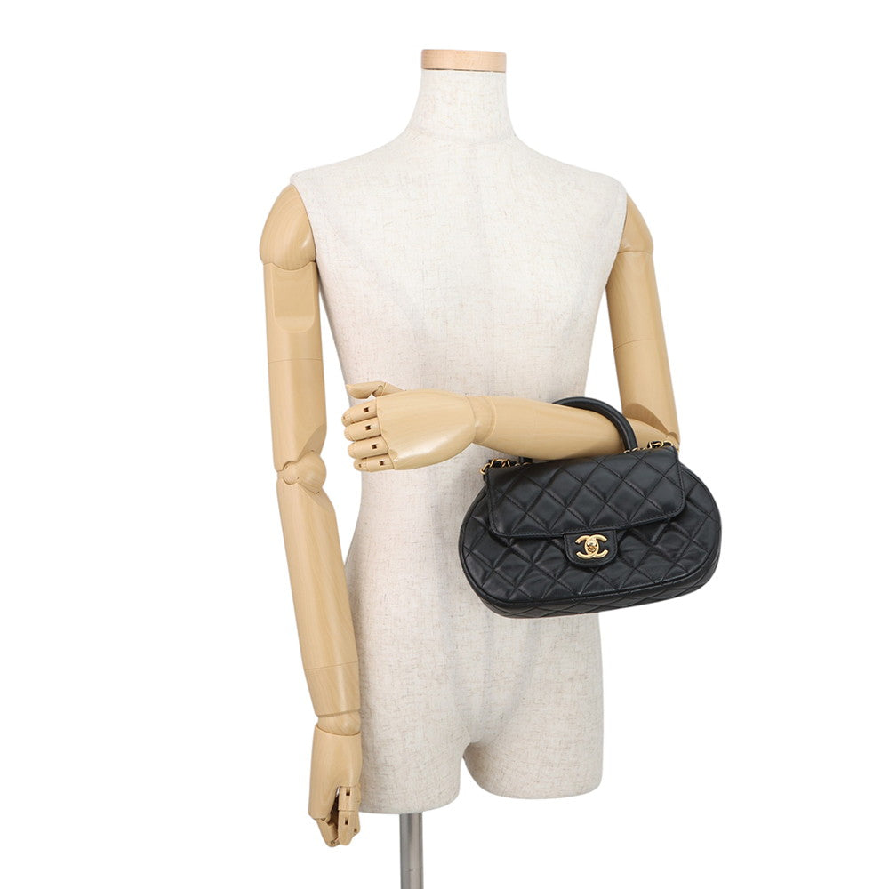 CHANEL Matelasse Top Handle 2-Way Bag BlackAS4569 Lambskin