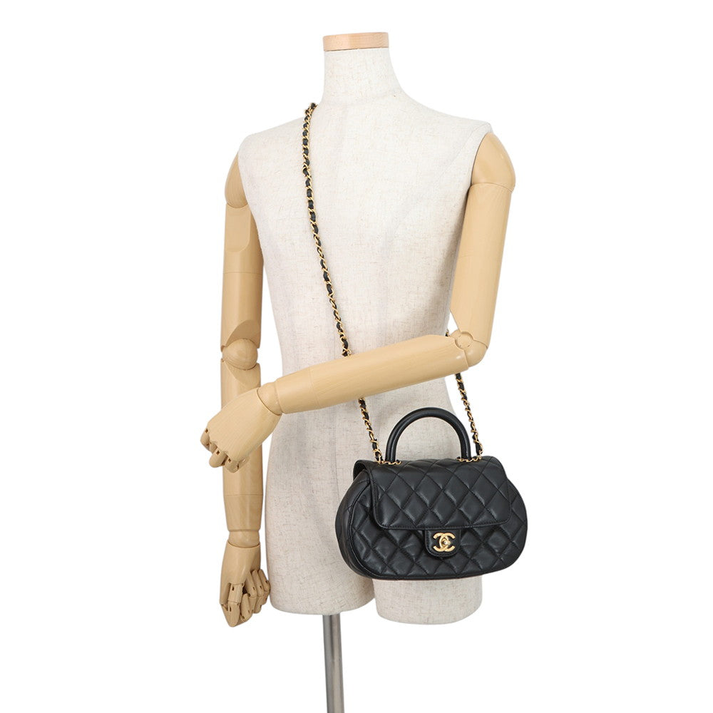 CHANEL Matelasse Top Handle 2-Way Bag BlackAS4569 Lambskin