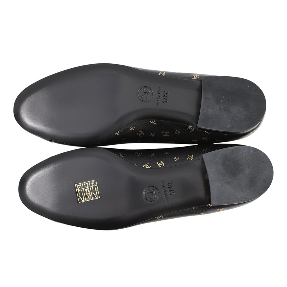CHANEL Ballerina Flat Pumps Black/GoldG45127 Lambskin Patent Leather Size 37 1/2