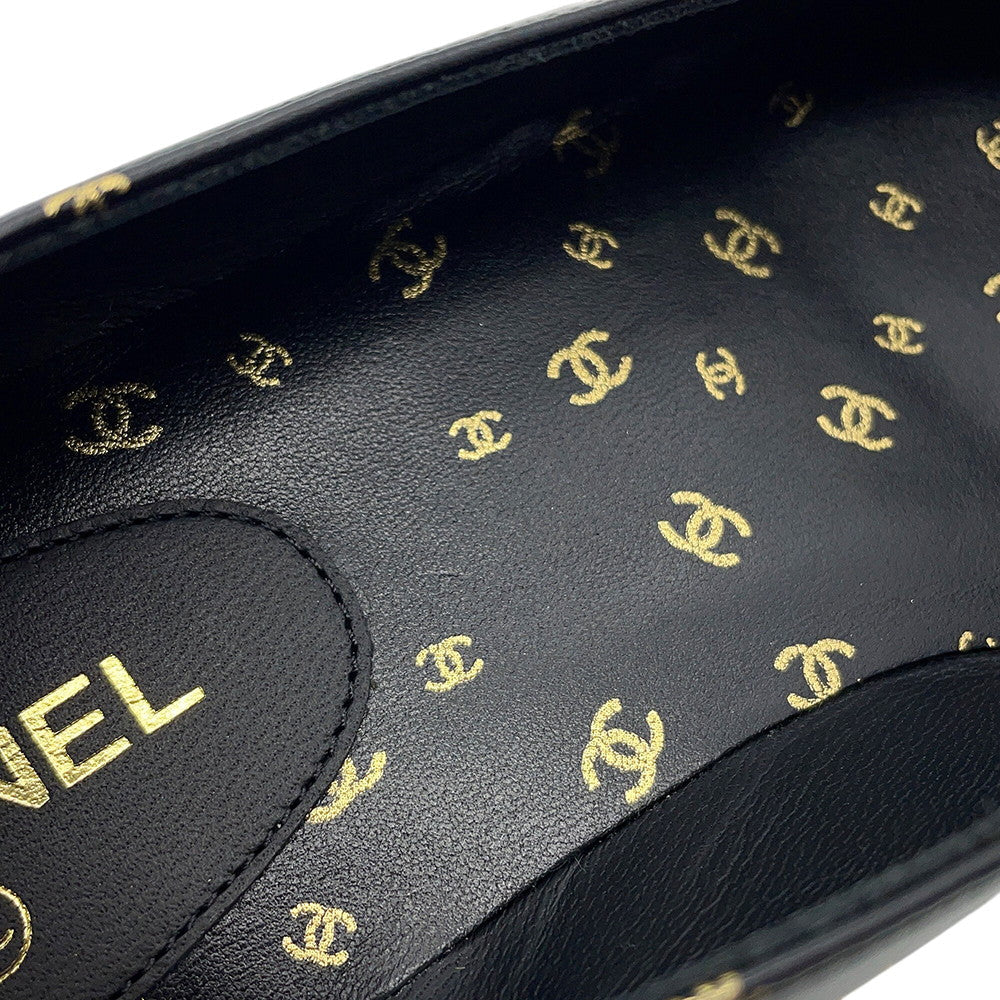 CHANEL Ballerina Flat Pumps Black/GoldG45127 Lambskin Patent Leather Size 37 1/2